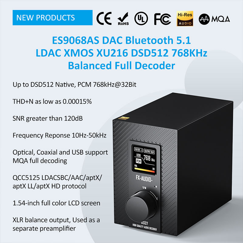 Giải Mã DAC FXAUDIO DS07 -  DS07 MQA DSD 512/ ES9068AS/ 5xOPA1612 / XU216